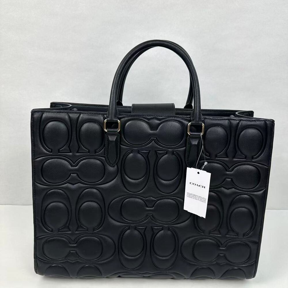 Coach Large Maggie Tote Bag In Blocked Signature Leather Black CY672 $598 - Picture 4 of 10